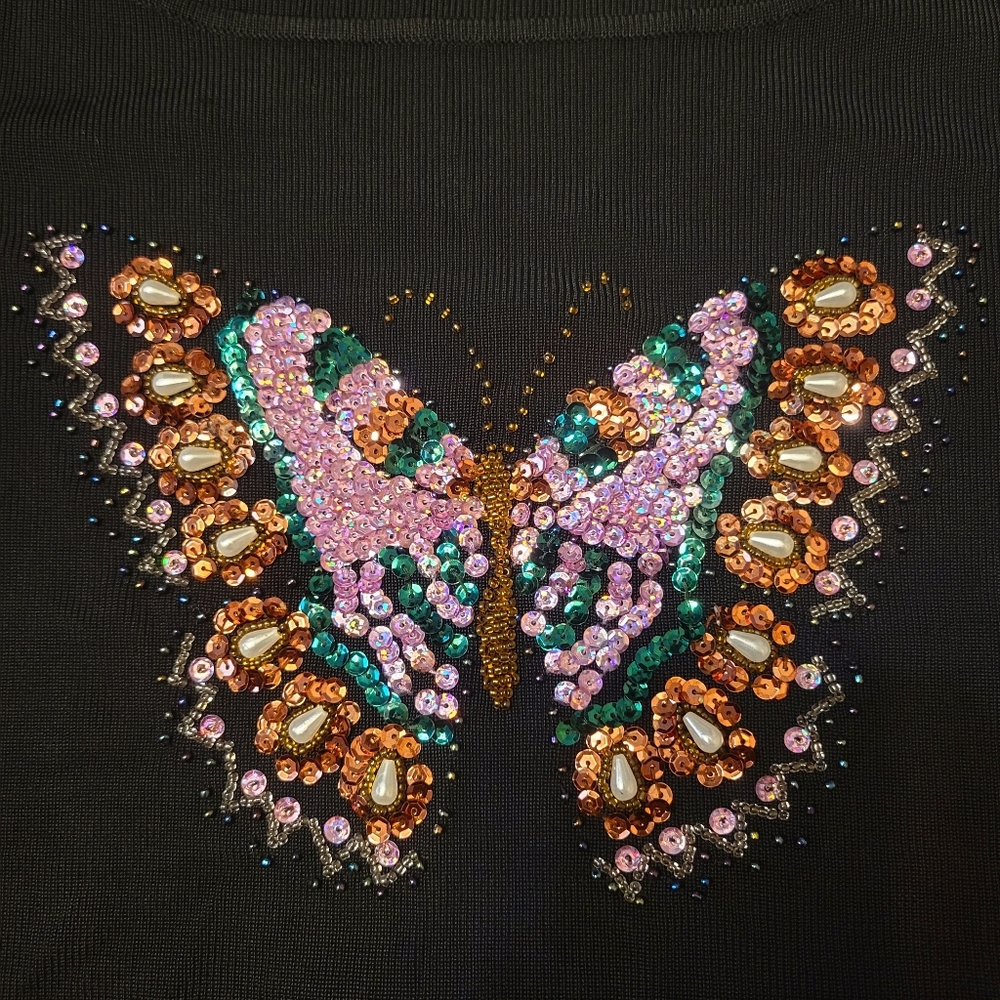 1990s Vintage Lucia Burns Beaded Sequin Butterfly Top - Picture 4 of 9
